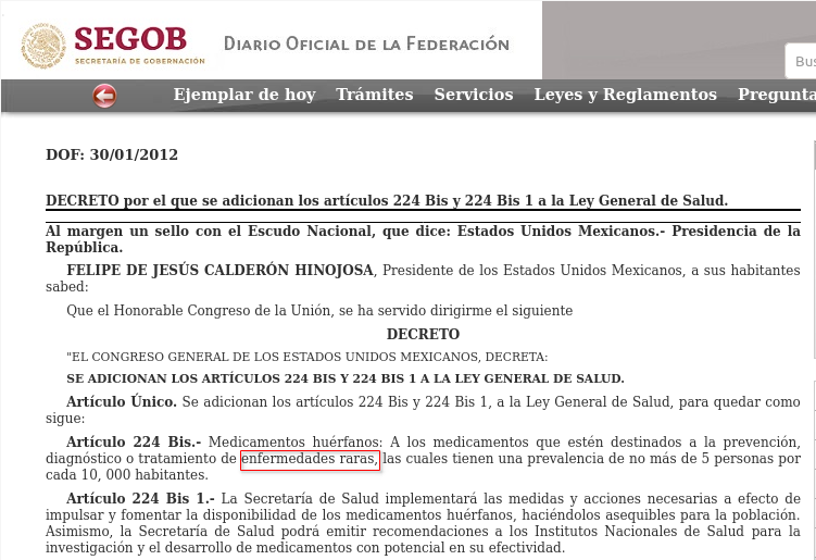 Decreto par agregar artículos 224 bis y 224 bis 1 en la Ley General de Salud (DOF, 20120130)