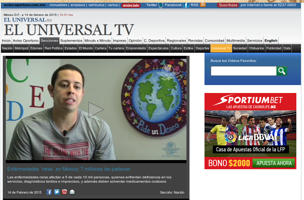 ElUniversalTV, video sobre enfermedades raras, 14 febrero 2015