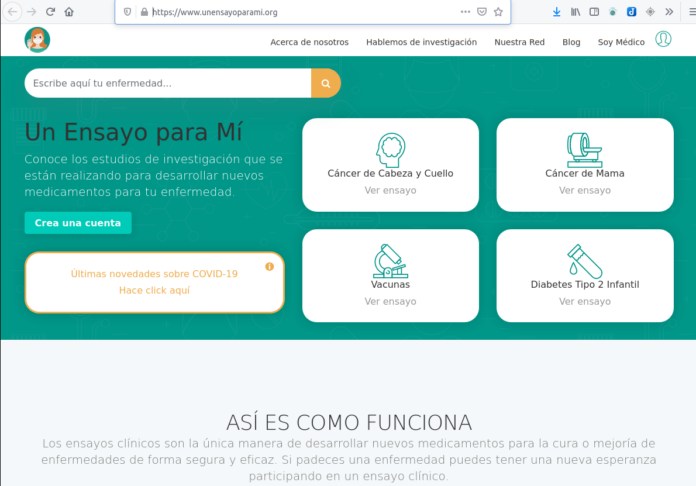 Georgina Sposetti, «Un ensayo para mí». Plataforma web para que los voluntarios puedaqn unirse a protocolos y ensayos clínicos fácilmente