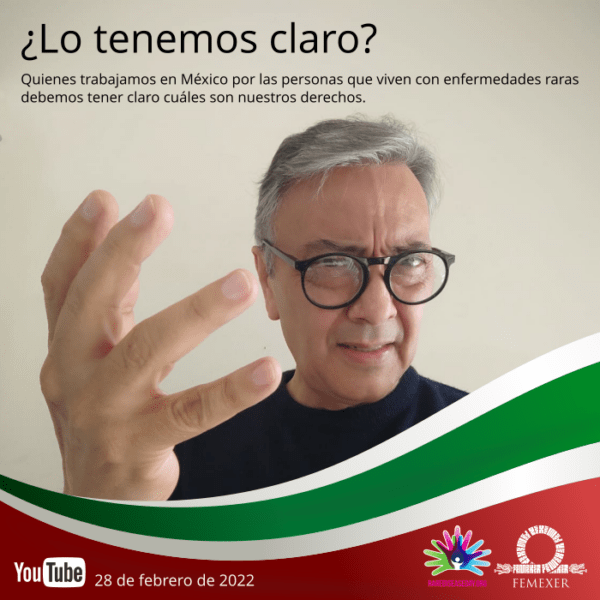 Miniconferencia «¿Lo Tenemos Claro? Debemos Conocer Nuestros Derechos»     Lunes 28 de febrero vía YouTube de FEMEXER ()     David Peña Castillo, presidente de FEMEXER, dedica unos minutos a explicar claramente qué pasa cuando los pacientes no ponen atención a sus derechos en materia de salud, ya sea por negligencia o desconocimiento. en cualquie caso, es una gran responsabilidad de los pacientes exigir y demandar lo que por derecho les corresponde.