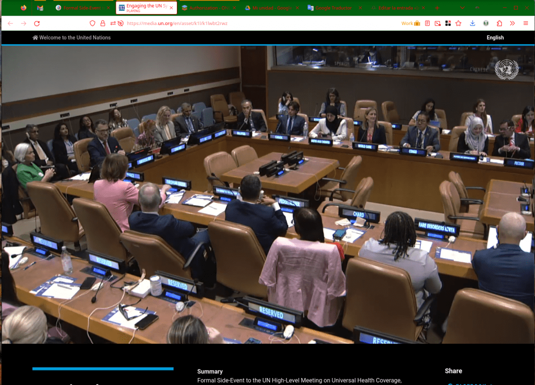 Asistentes presenciales del evento en ONU para involucrar a dicho sistema y a los estados miembros para generar un plan de CUS que incluya a las PQVER