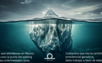 Un iceberg flotando en el océano (imagen generada por IA). «Las enfermedades raras que atendemos en México son solo la punta del iceberg. Cualquiera que sea la candidata presidencial ganadora, ella deberá trabajar a favor de las enfermedades raras». Dreamstime.com ID 275475765 © VectorUp.