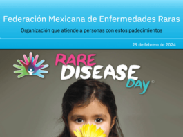 Revista «FEMEXER», núm. 1, portada. Tema monográfico sobre el Día de las Enfermedades Raras 2024 (DiMER 2024). Una niña pequeña cubre la mitad inerior de su cara con una flor margarita. El logo de Rare Disease Day y el titular aparecen arriba de la pequeña.