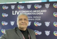 Registro mexicano de SAF catastrófico Dr. Luis DelCarpio Orantes, líder del grupo de investigación para la descripción y visibilidad del síndrome antifosfolípido catastrófico, presente en el LIV Congreso Mexicano de Reumatología, celebrado en Guadalajara, Jal. en febrero de 2026.